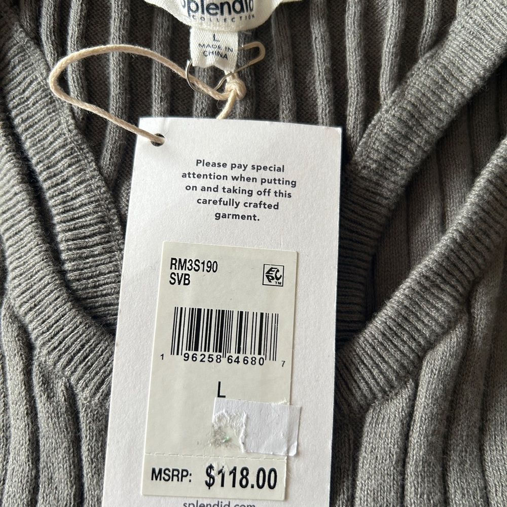 NWT Splendid Grey Ribbed Fitted Tank Top, L - Picture 3 of 3